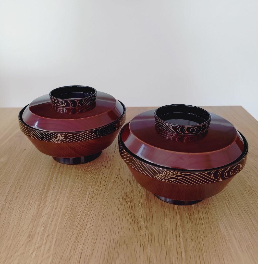 平安象彦　漆　煮物椀　口径14cm 二脚セット　おそらく新品