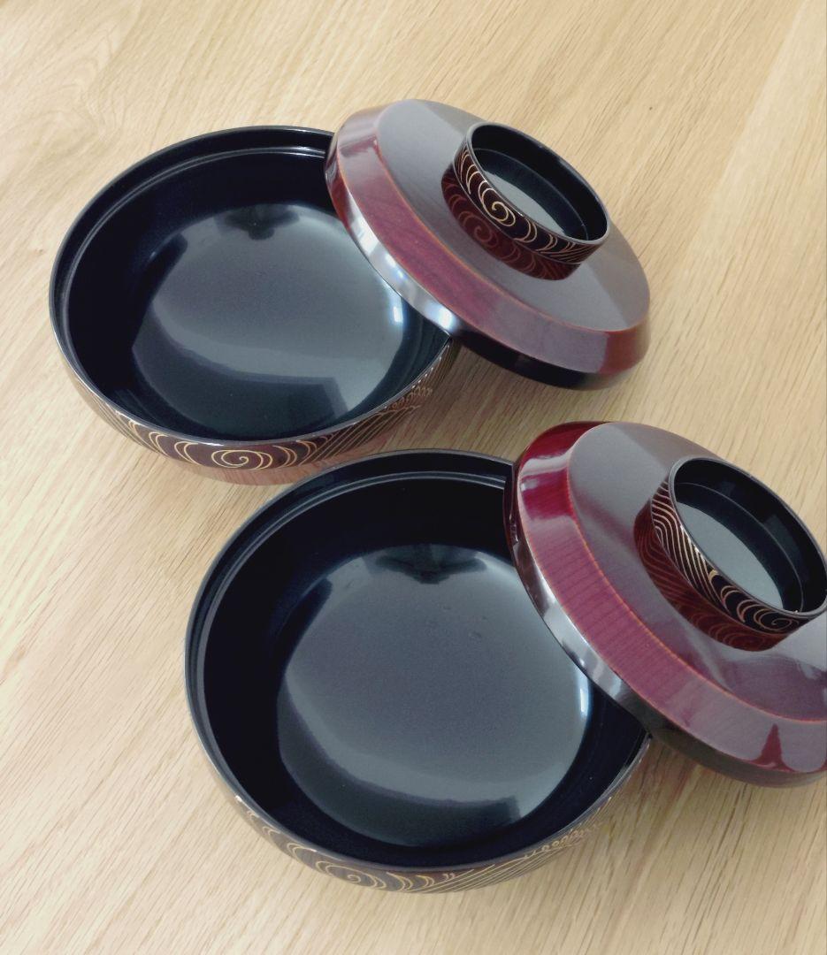 平安象彦　漆　煮物椀　口径14cm 二脚セット　おそらく新品