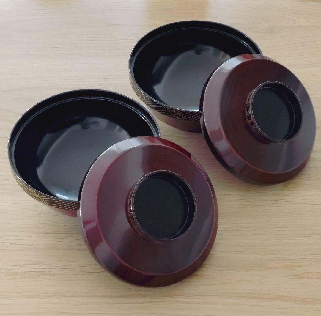 平安象彦　漆　煮物椀　口径14cm 二脚セット　おそらく新品