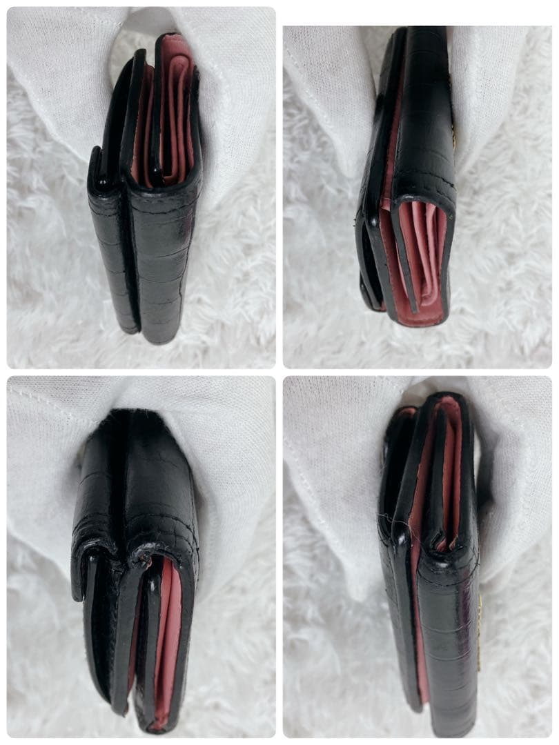 専用 ✨ミュウミュウ 折り財布 クロコ型押し　本革 レザー バイカラー 黒