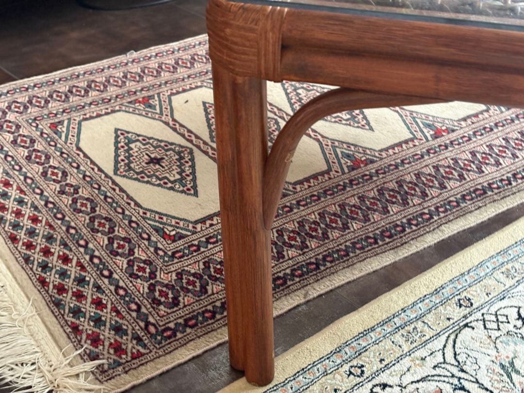 ラタン　ガラステーブル　センターテーブル　ローテーブル　ビンテージ　IZ