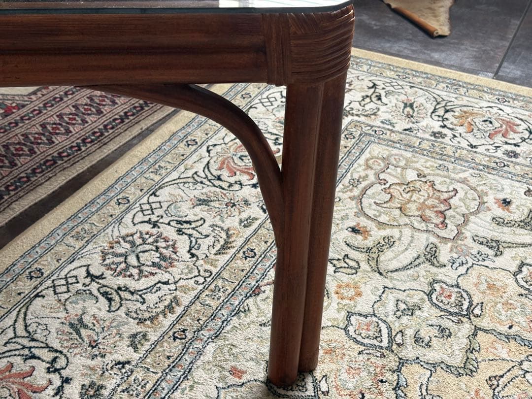 ラタン　ガラステーブル　センターテーブル　ローテーブル　ビンテージ　IZ