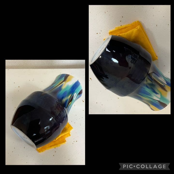 柳雨軒 三代 人間国宝 徳田八十吉  (正彦銘) 彩釉 花入 T93 21.5㎝