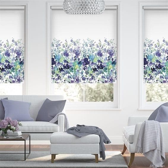 未使用　ロールスクリーン　花柄　ブルー　グリーン　98×94