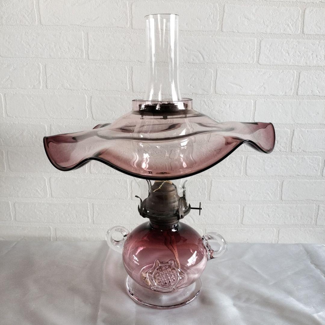 北一硝子　オイルランプ　パープルグラデーション　ひまわり