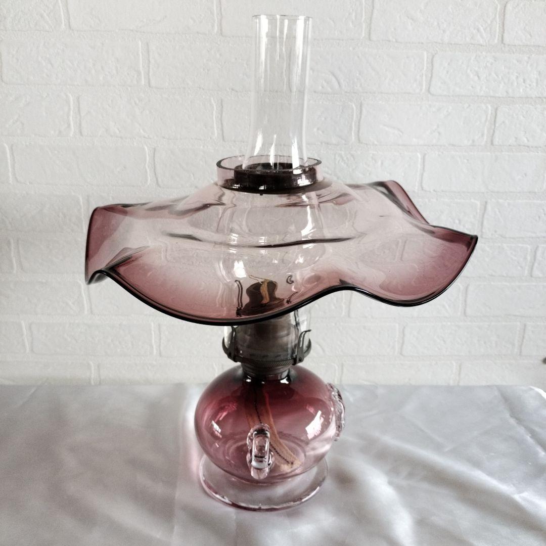 北一硝子　オイルランプ　パープルグラデーション　ひまわり