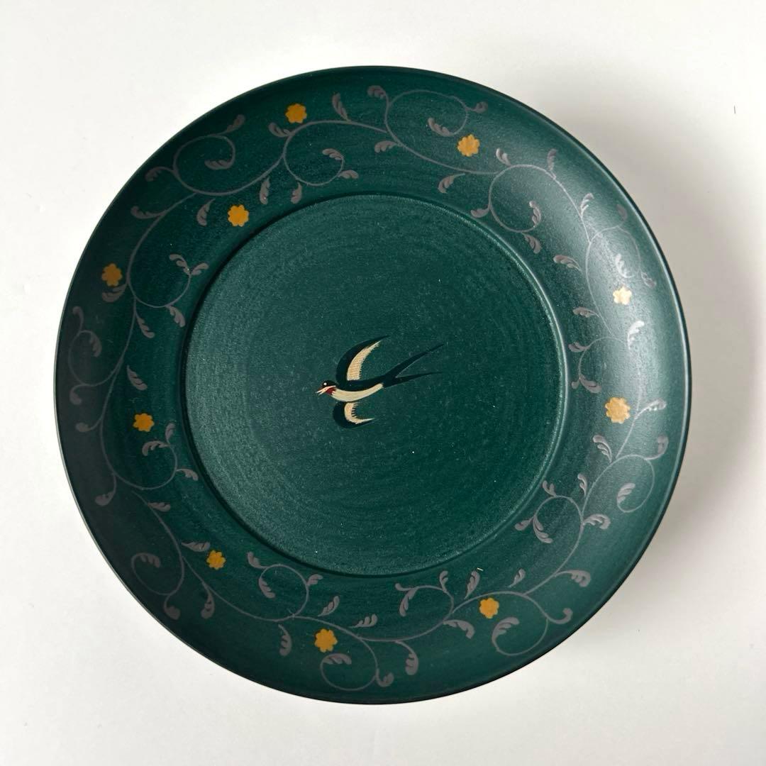 やのさちこさん　漆器高台平皿　ツバメ絵柄　未使用　1個