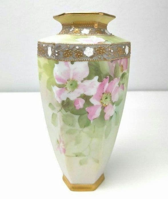 希少★美品★オールドノリタケ 金彩点盛り薔薇絵 花瓶