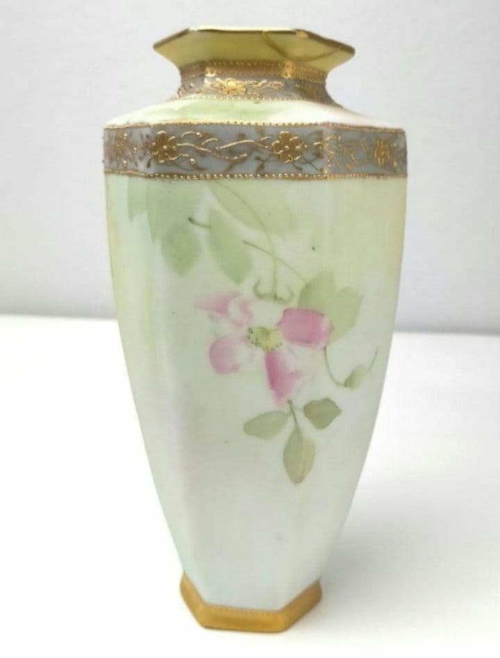 希少★美品★オールドノリタケ 金彩点盛り薔薇絵 花瓶