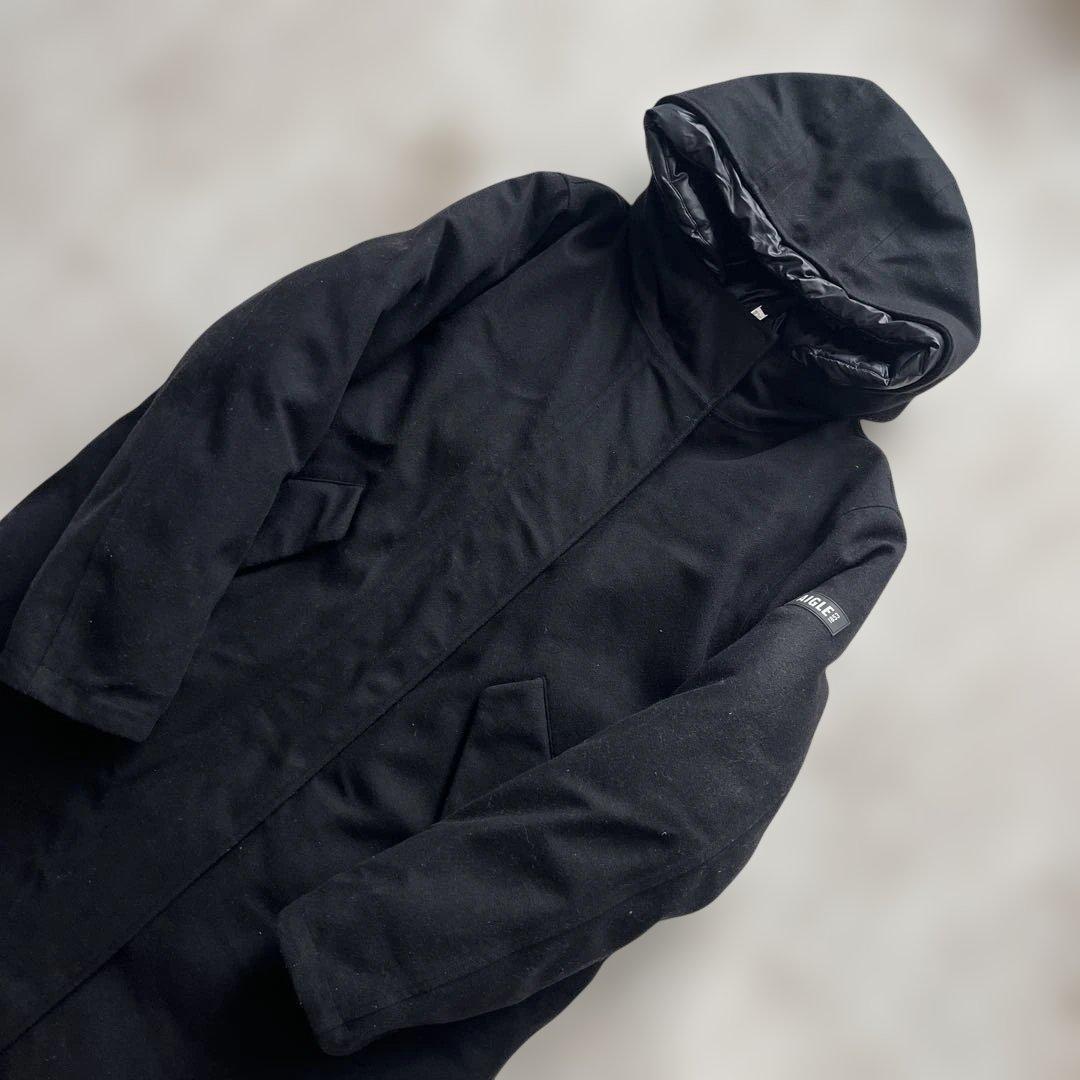 かりんとうさん専用美品 42 AIGLE ブラック ロングコート フード付 L〜