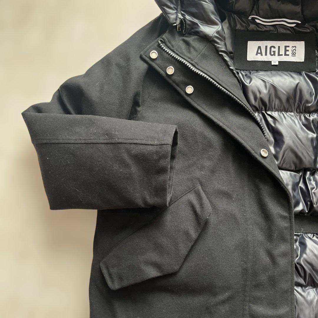 かりんとうさん専用美品 42 AIGLE ブラック ロングコート フード付 L〜