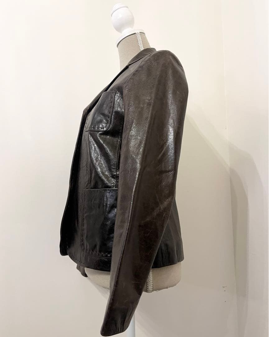 【Kiton】ジャケット　レザー　羊革　カシミヤ100% ダメージ加工