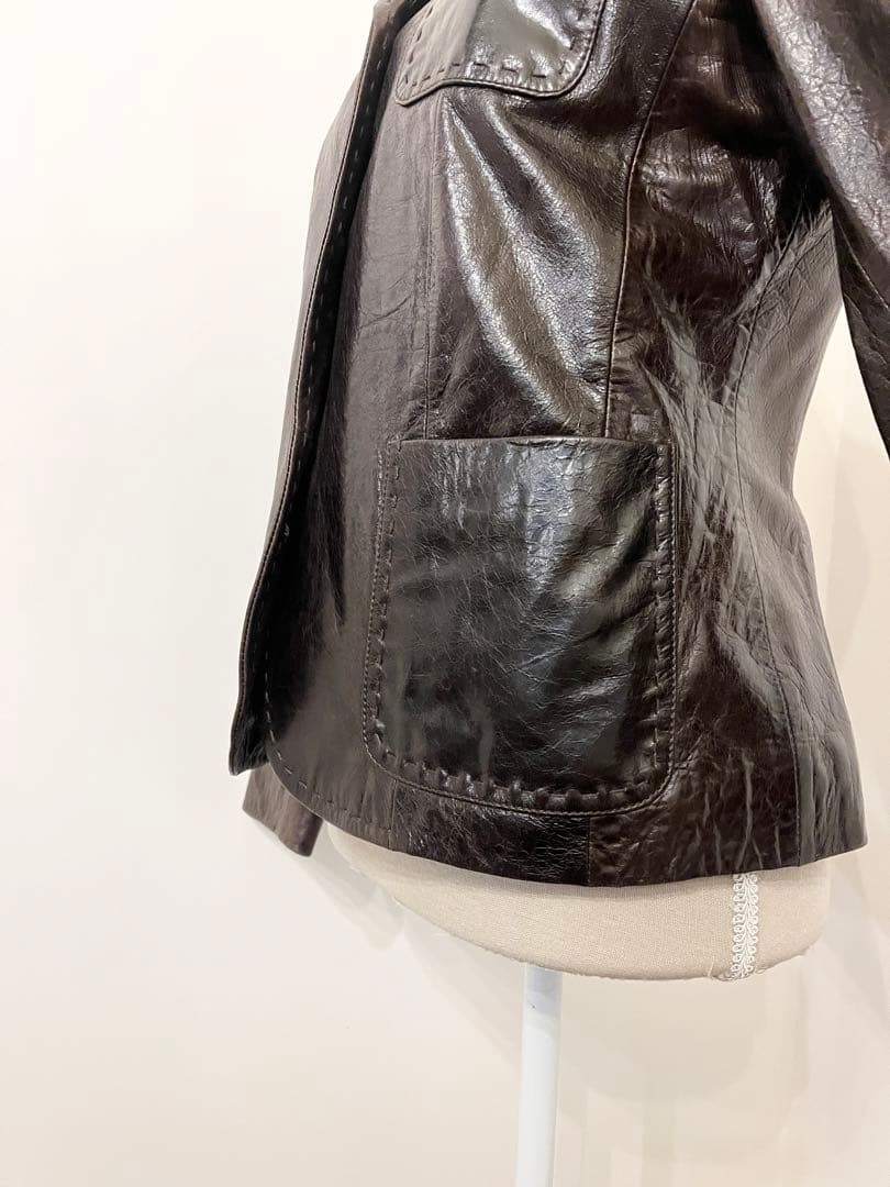 【Kiton】ジャケット　レザー　羊革　カシミヤ100% ダメージ加工