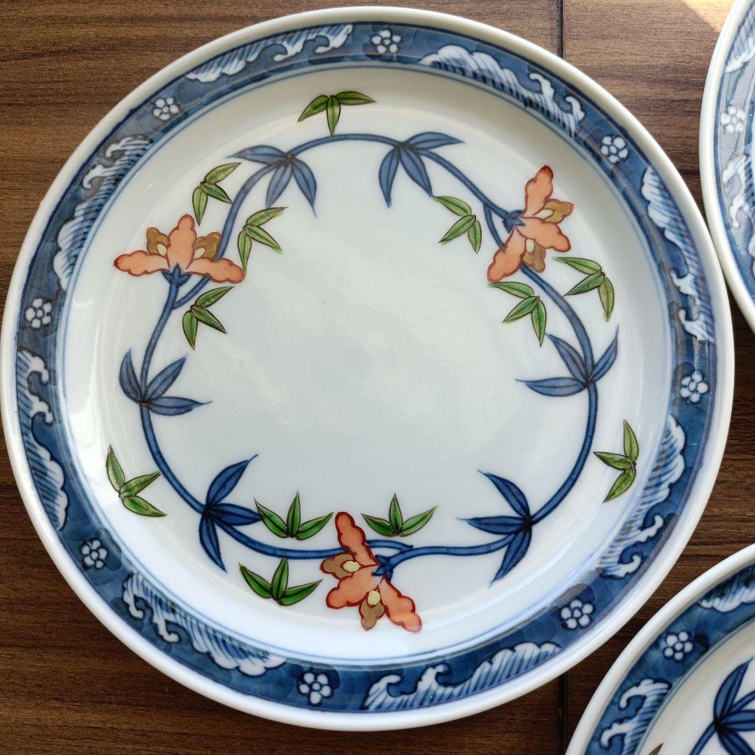 源右衛門　花と葉デザインの陶器皿 6枚セット