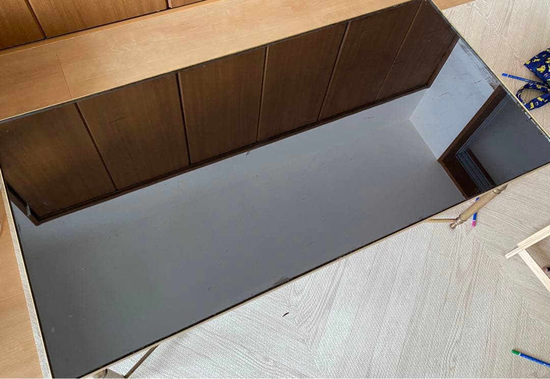 1950s アンティーク ブラックガラストップテーブル 真鍮