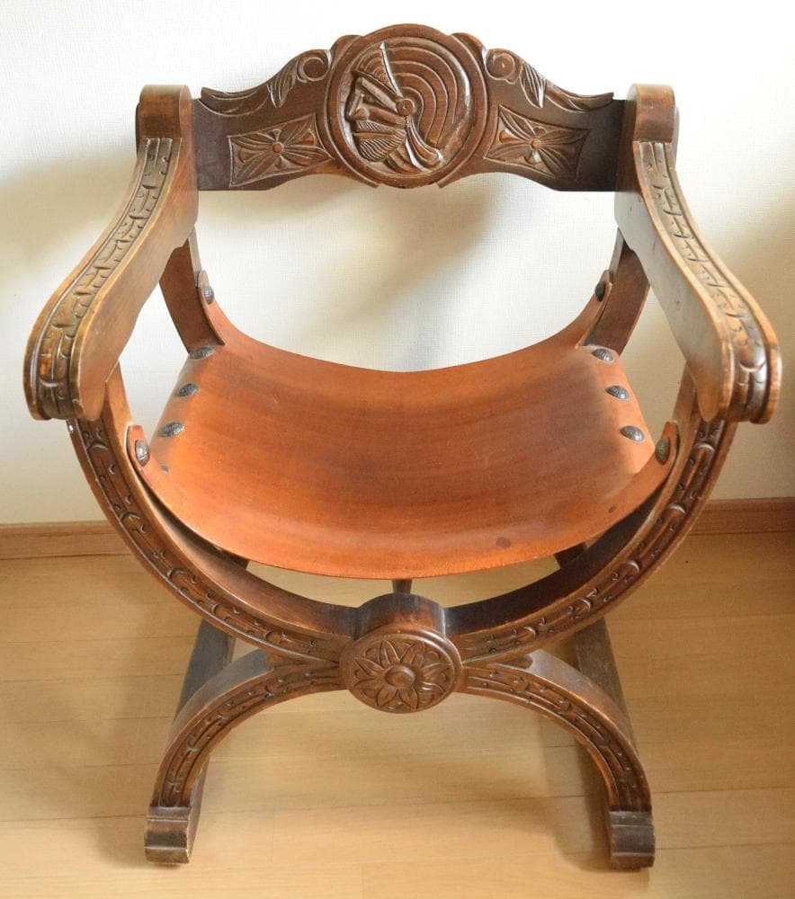 【ヴィンテージ】ダンテスカチェア サボナローラチェア 本革張り アンティーク家具