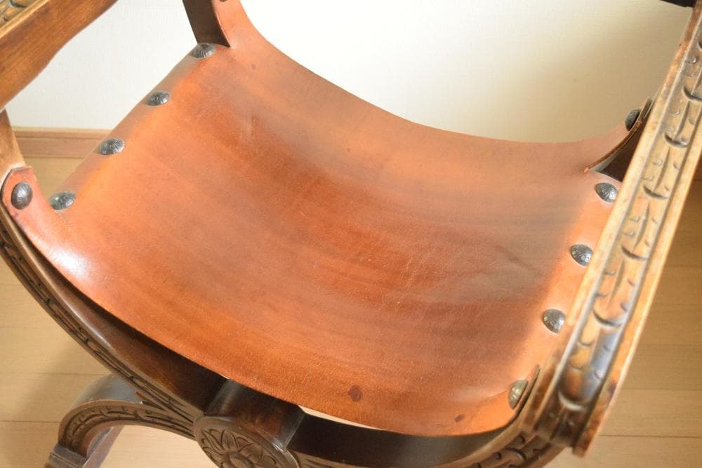 【ヴィンテージ】ダンテスカチェア サボナローラチェア 本革張り アンティーク家具