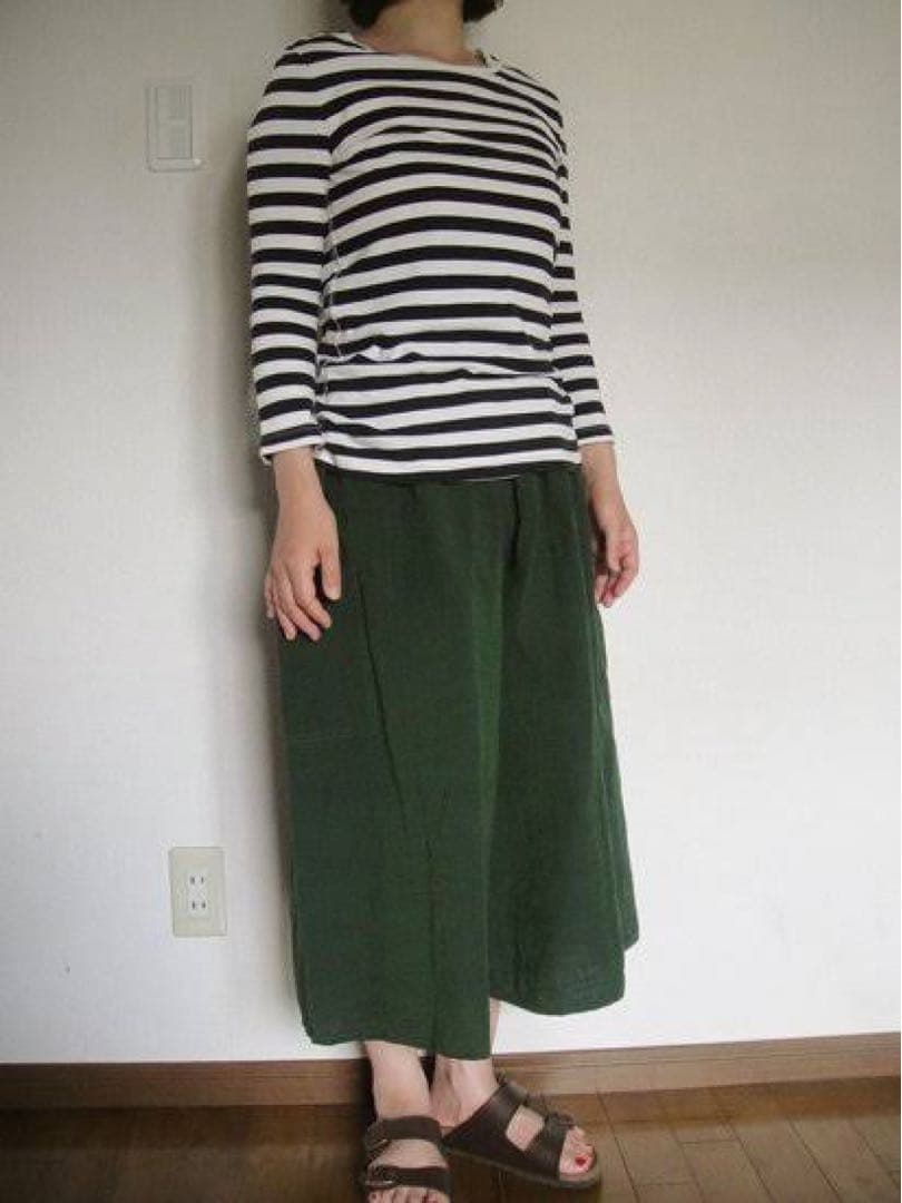 未使用☆ヤンマ産業 yamma☆会津木綿 キュロット ロング丈 グリーン