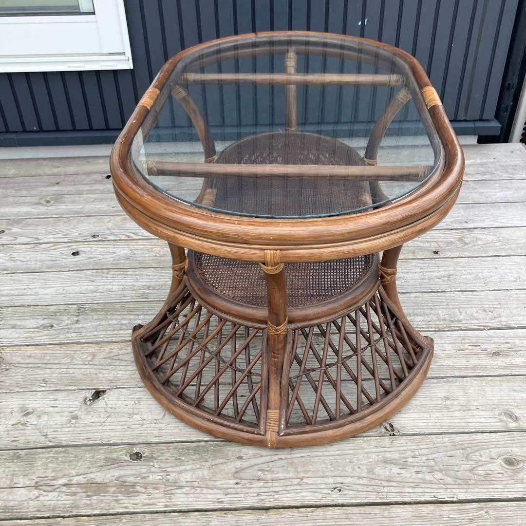 昭和レトロ ヴィンテージ ラタンオーバルテーブル センターテーブル 楕円形
