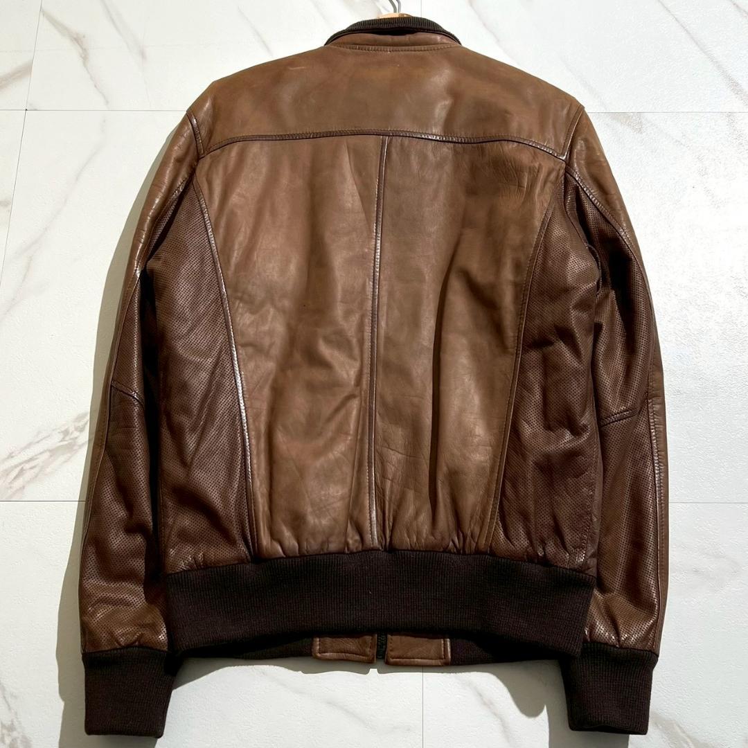 未使用 16万　NARDI　レザージャケット　羊革　ヴィンテージ加工　バイカー
