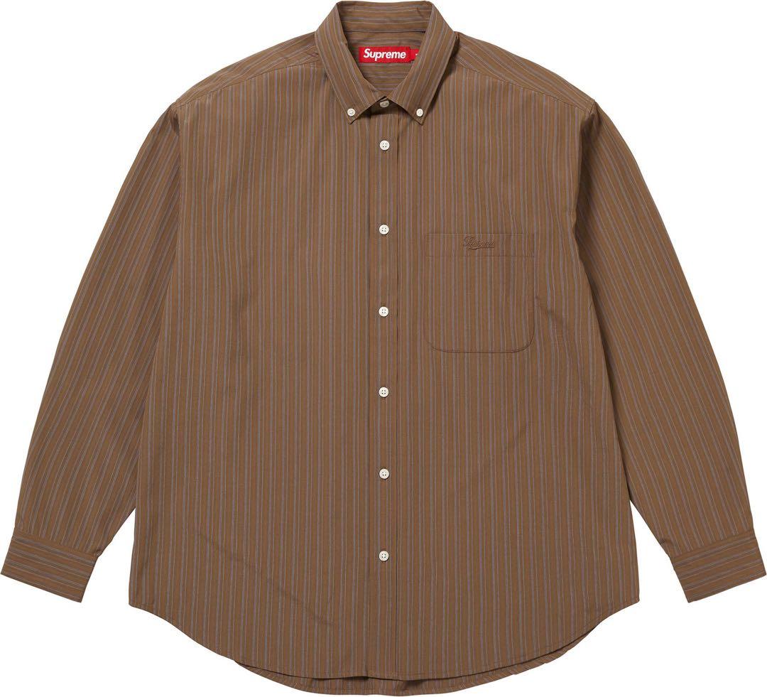 モ*ン様 25AW Supreme Pinstripe Shirt Brown