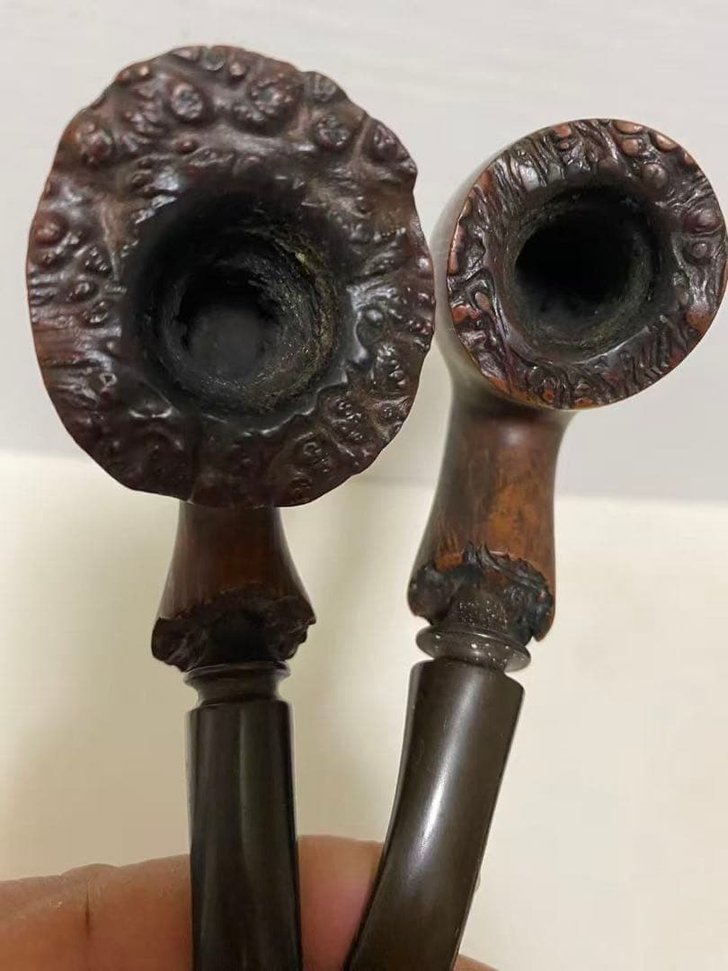 喫煙具 木製彫刻パイプ 2點セット　時代品