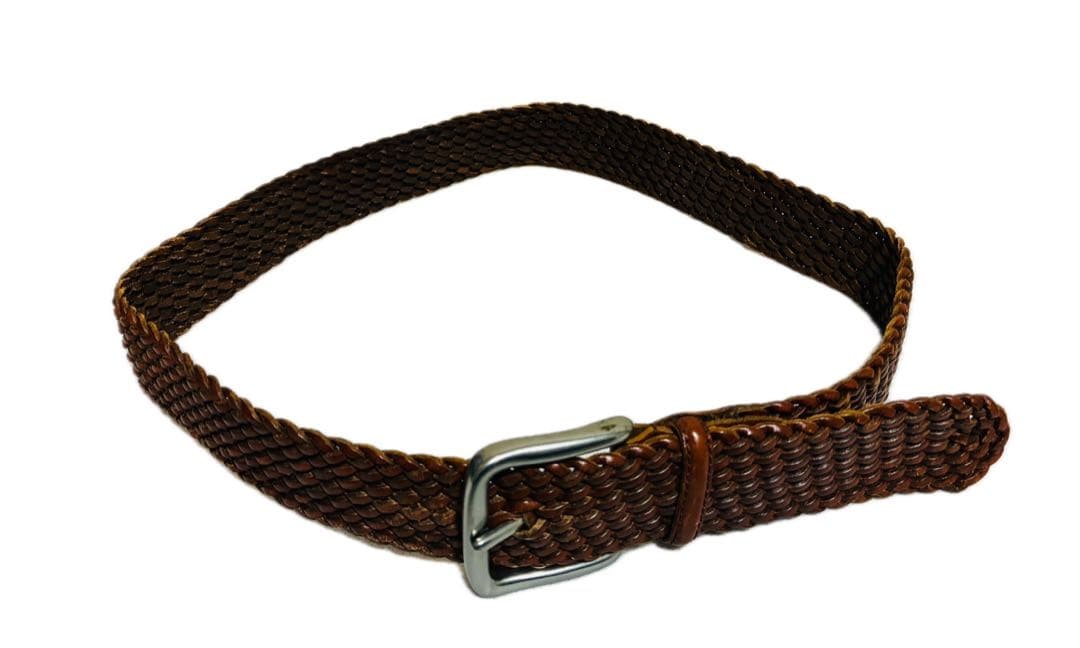 ラルフローレン　レザーベルト　編み込み　メッシュ　ブラウン　シルバー