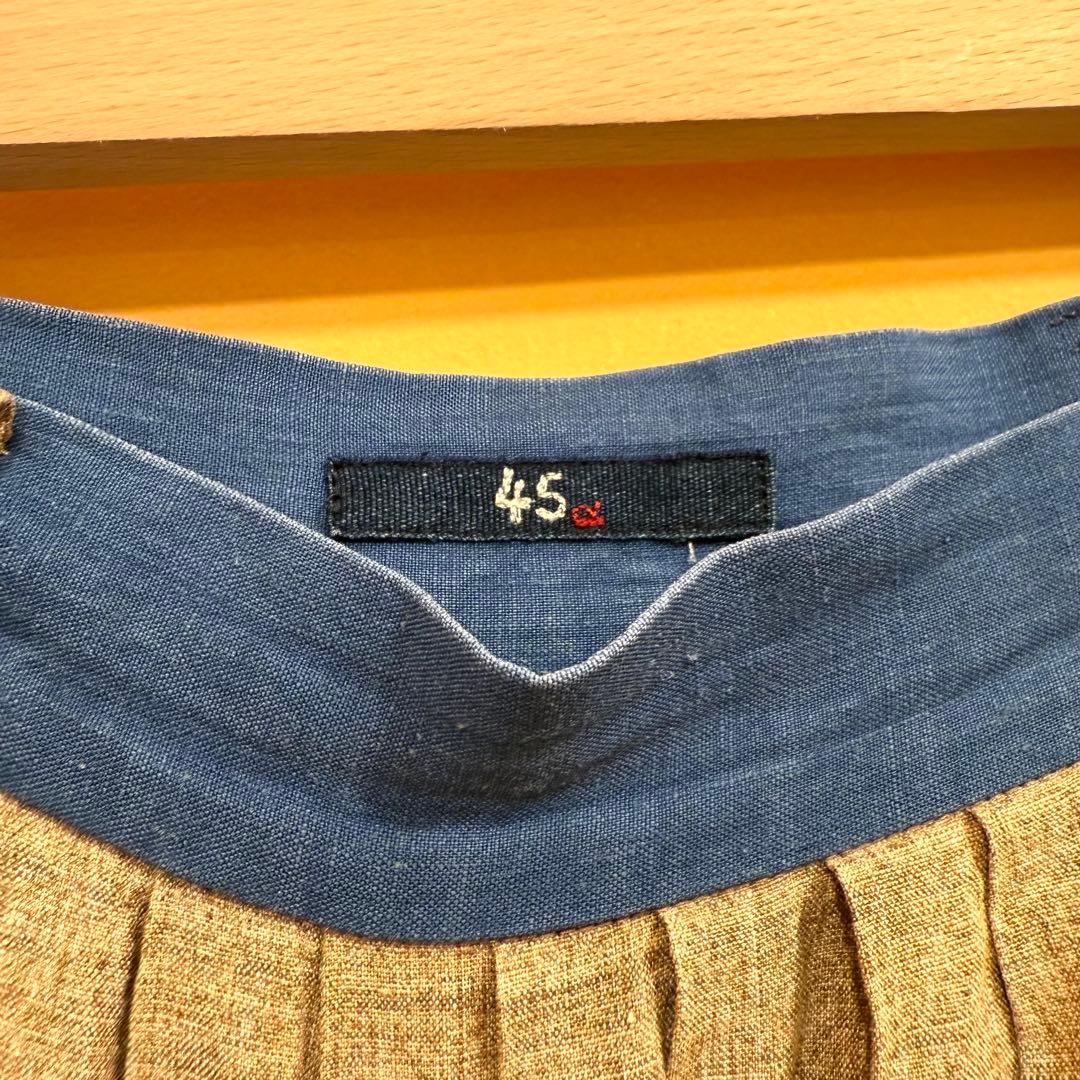 45R スカート インディゴ切り替え プリーツ タック入り 2 リネン