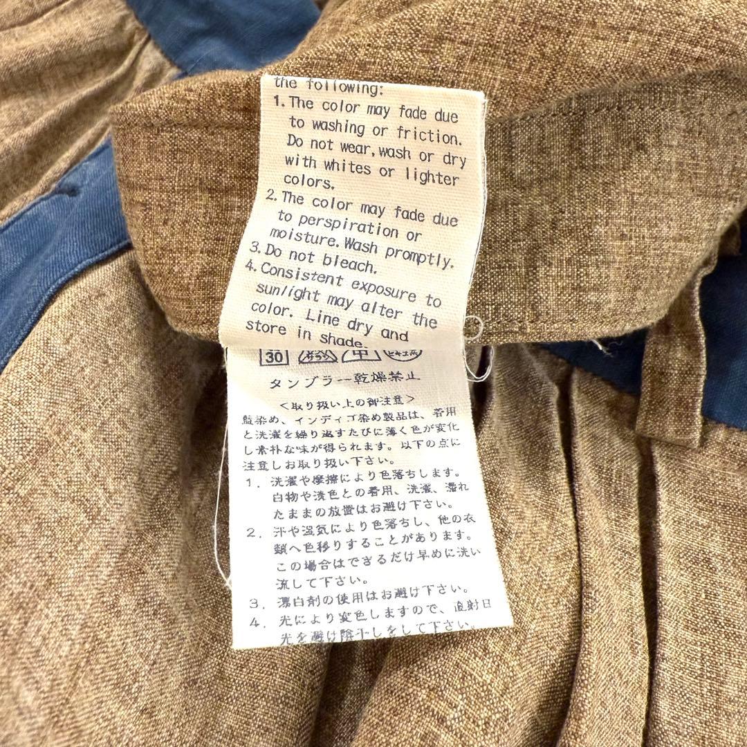 45R スカート インディゴ切り替え プリーツ タック入り 2 リネン