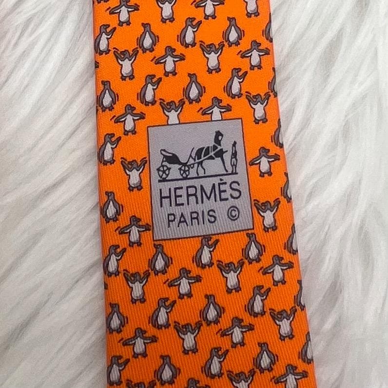 極美品✨エルメス　HERMES 　ネクタイ　シルク100％　オレンジ系