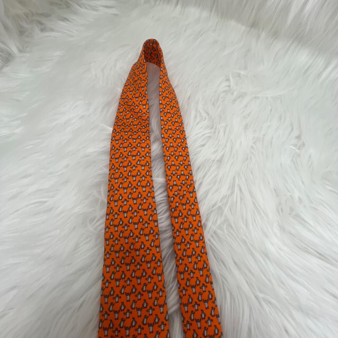 極美品✨エルメス　HERMES 　ネクタイ　シルク100％　オレンジ系