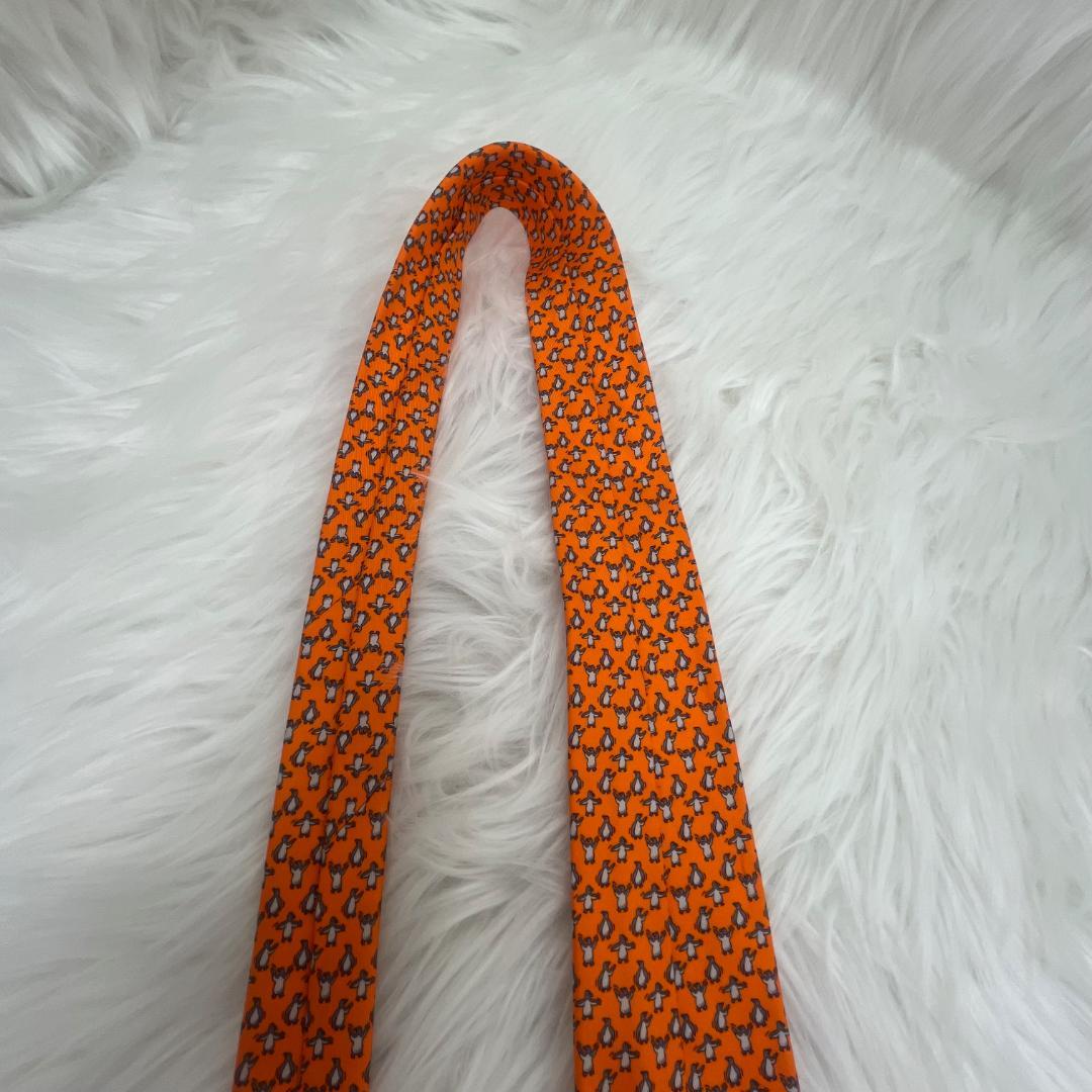 極美品✨エルメス　HERMES 　ネクタイ　シルク100％　オレンジ系