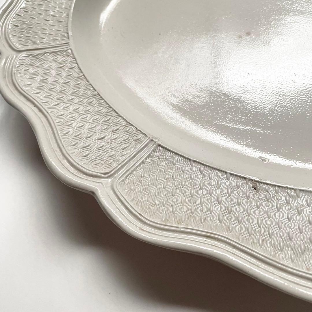 アンティークプレート 花リム オーバル 米粒レリーフ￼￼ 18世紀の器 西洋