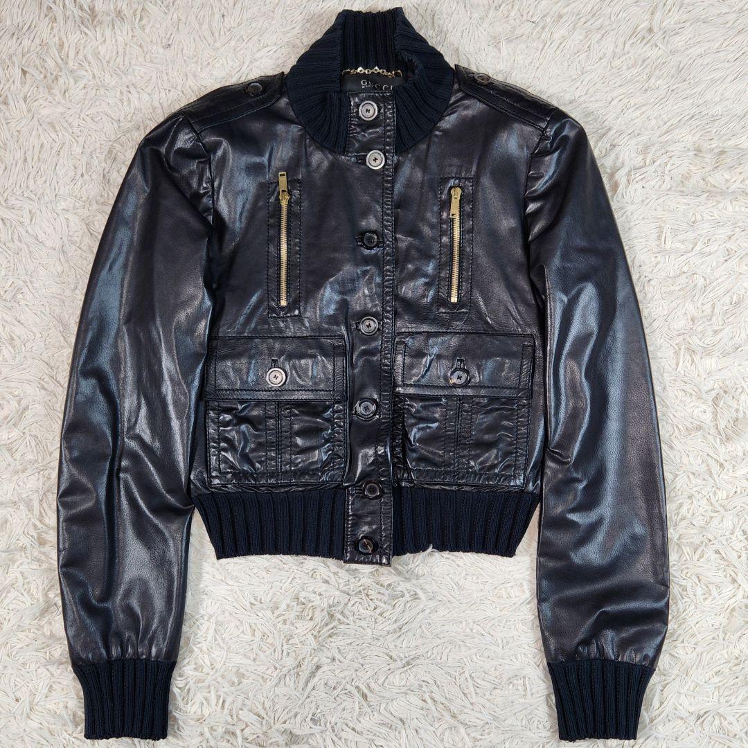GUCCI　マドンナ　レザージャケット　ブルゾン　ホースビット　裏地総柄