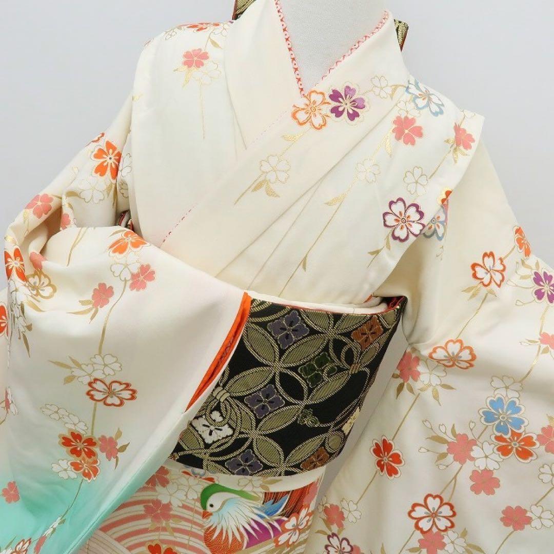 美品 正絹 七五三 ７歳 女児 四つ身着物 鴛鴦 B21