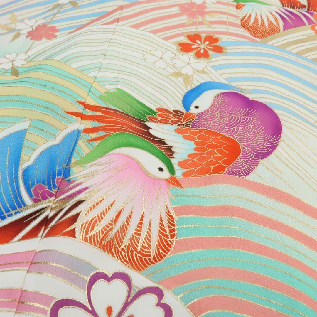 美品 正絹 七五三 ７歳 女児 四つ身着物 鴛鴦 B21