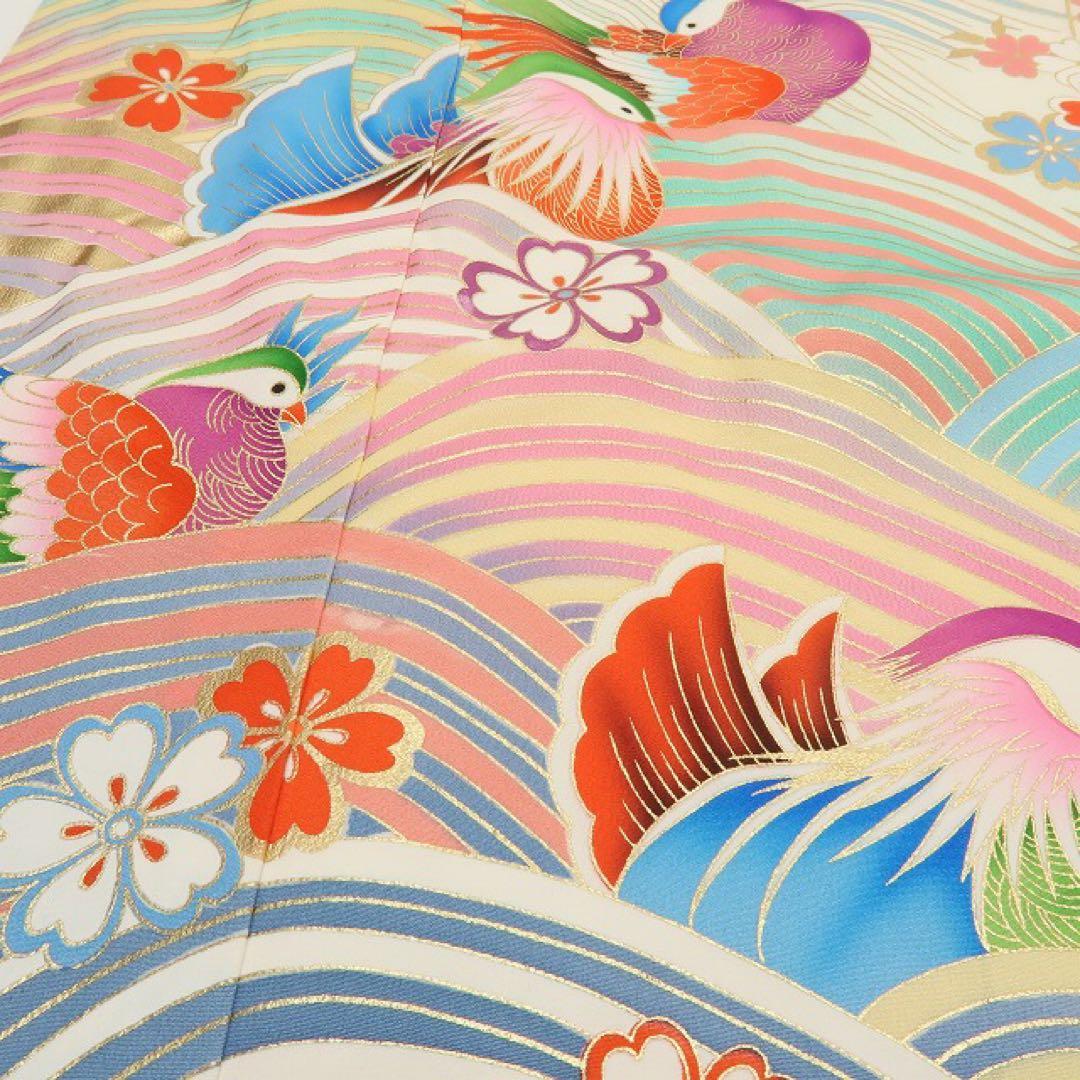 美品 正絹 七五三 ７歳 女児 四つ身着物 鴛鴦 B21