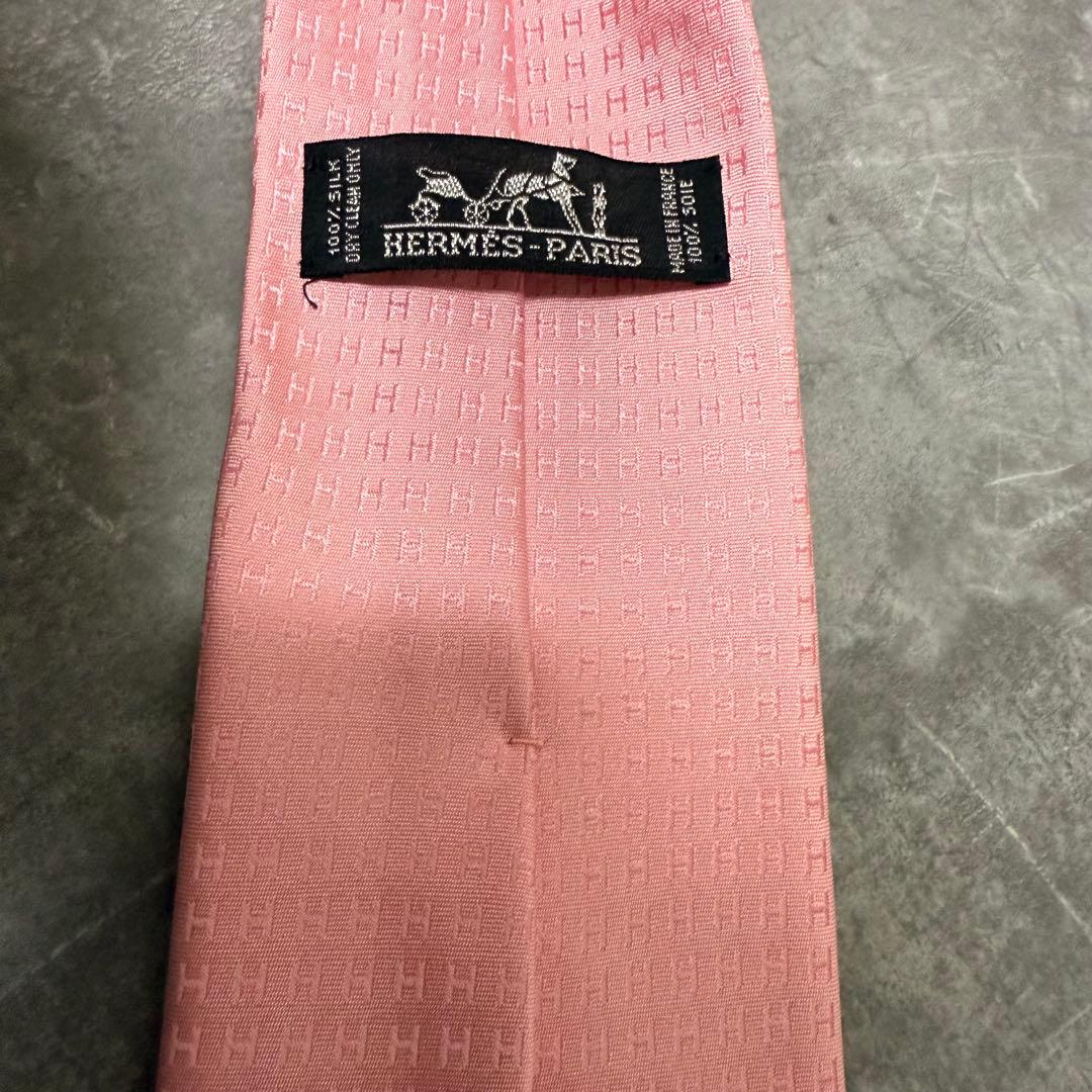 HERMES エルメス ネクタイ ピンク ファソネ H柄 定番 王道 シルク