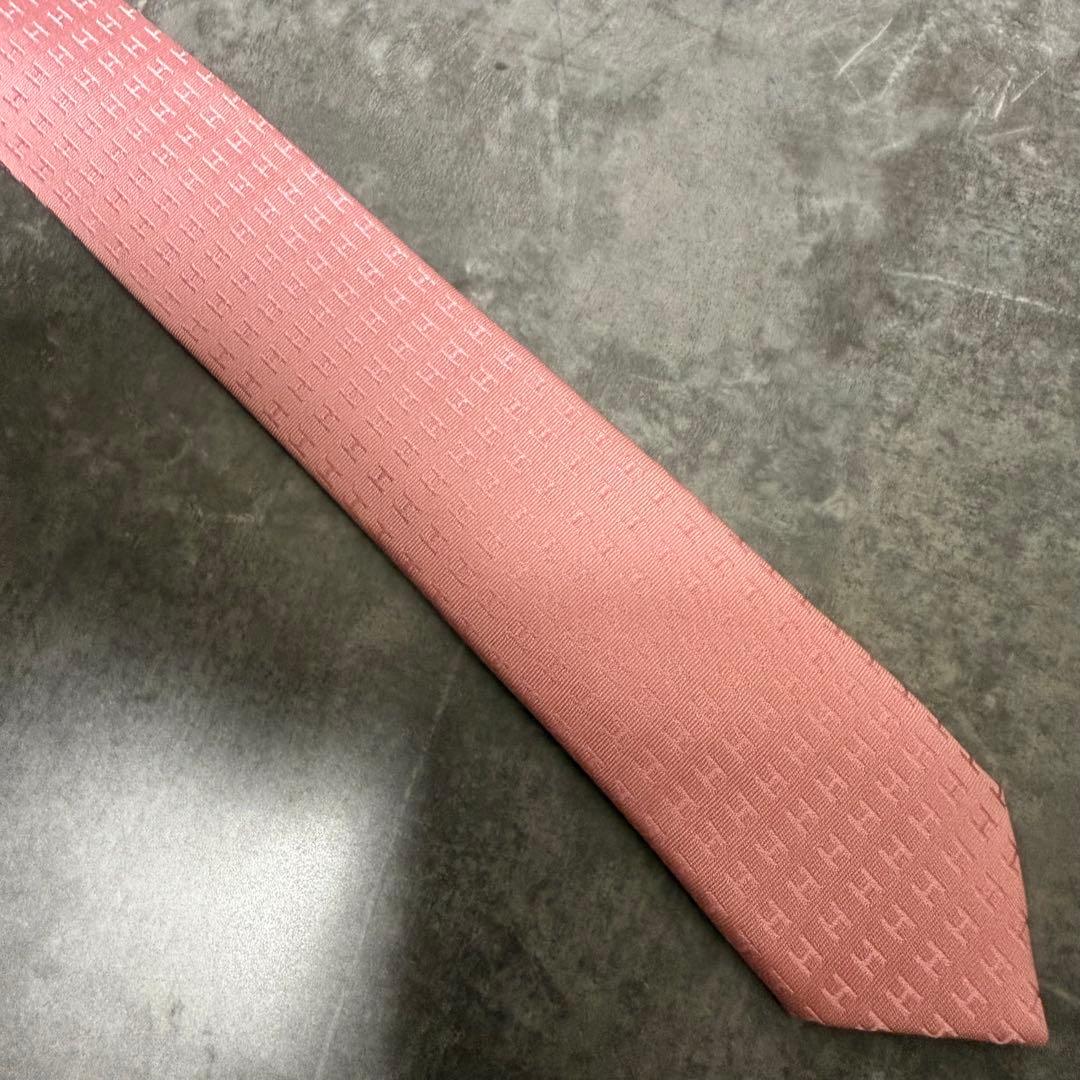 HERMES エルメス ネクタイ ピンク ファソネ H柄 定番 王道 シルク