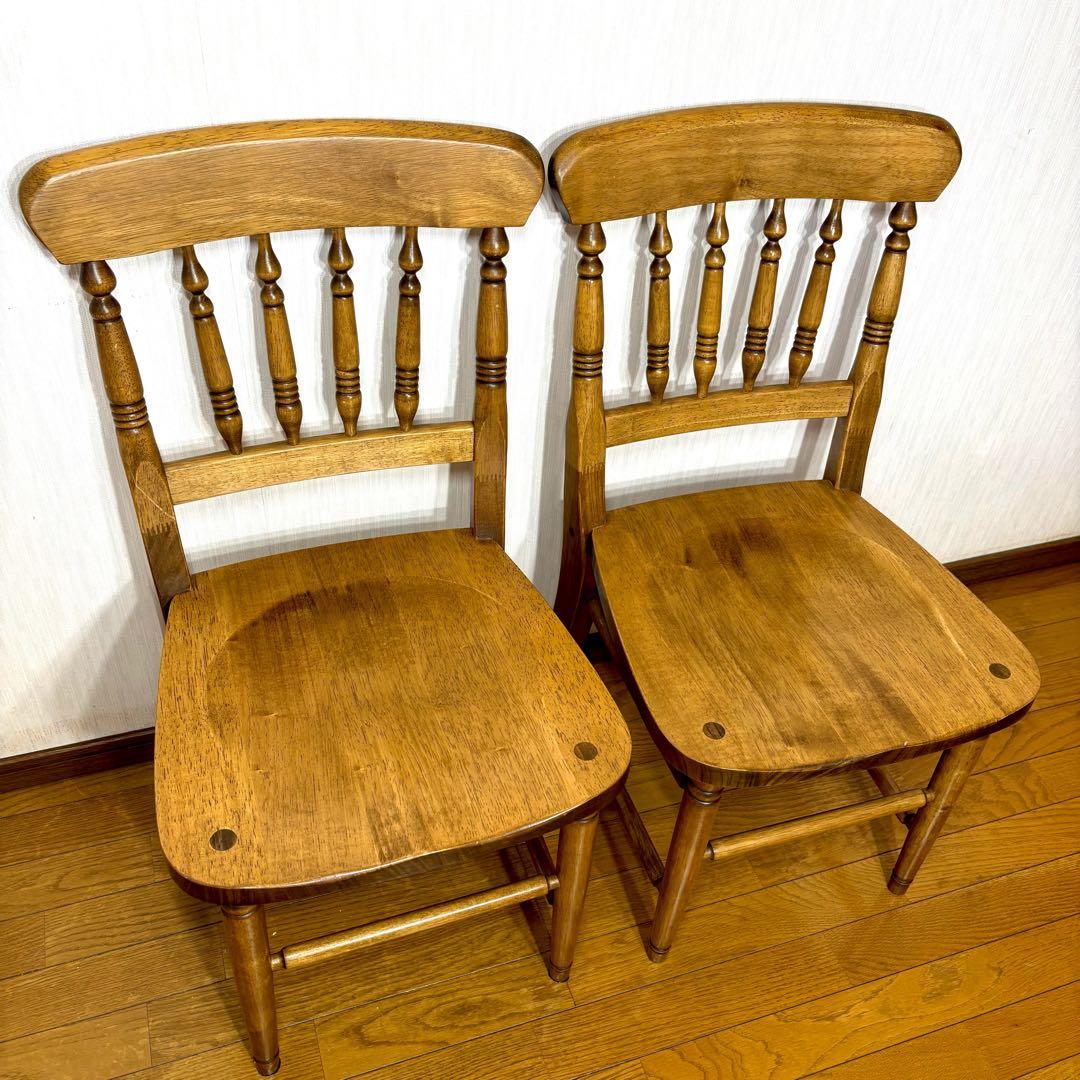 ①ビンテージ ウィンザーチェア　木製ダイニングチェア 椅子 アンティーク×2脚
