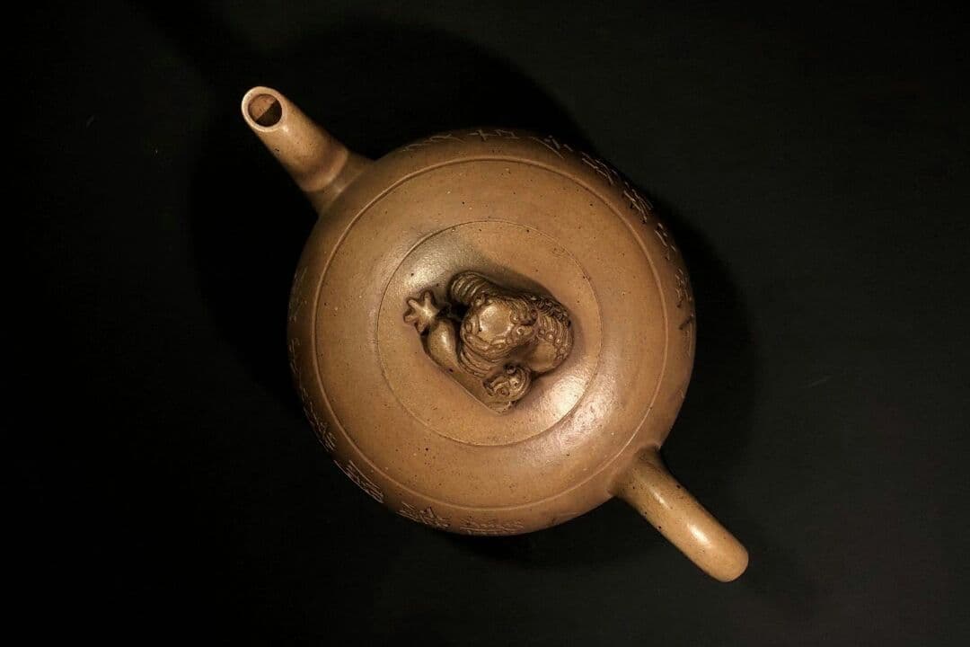 「双狮球壶」 彭君実 清代 紫泥急須  紫砂壷 茶壷 古玩  煎茶道具