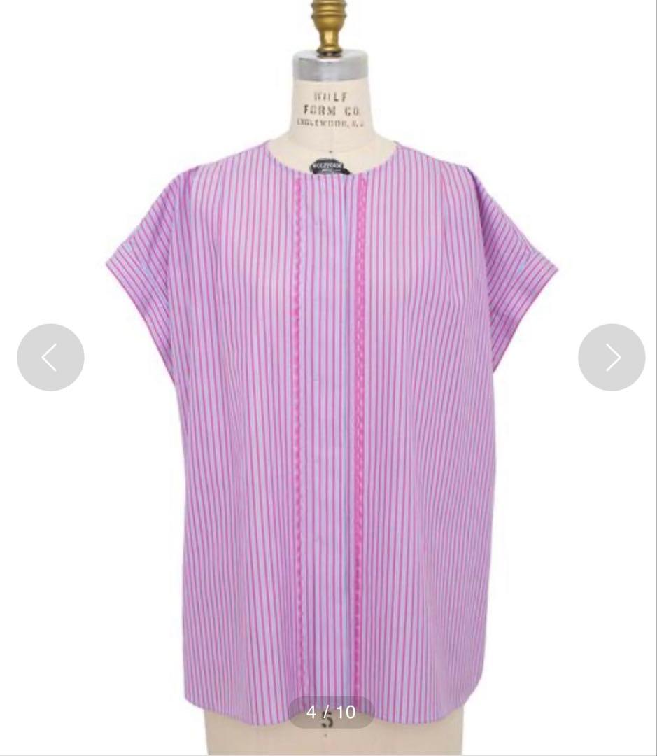 Drawer コットンストライプフロントレースブラウス　38