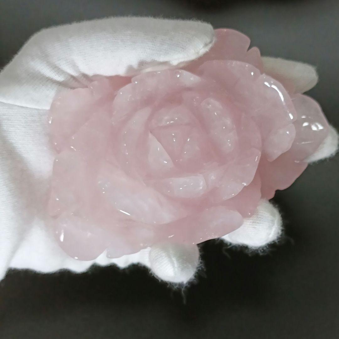 花 A ローズクォーツ　薔薇　芍薬　牡丹　彫刻　天然石　置物