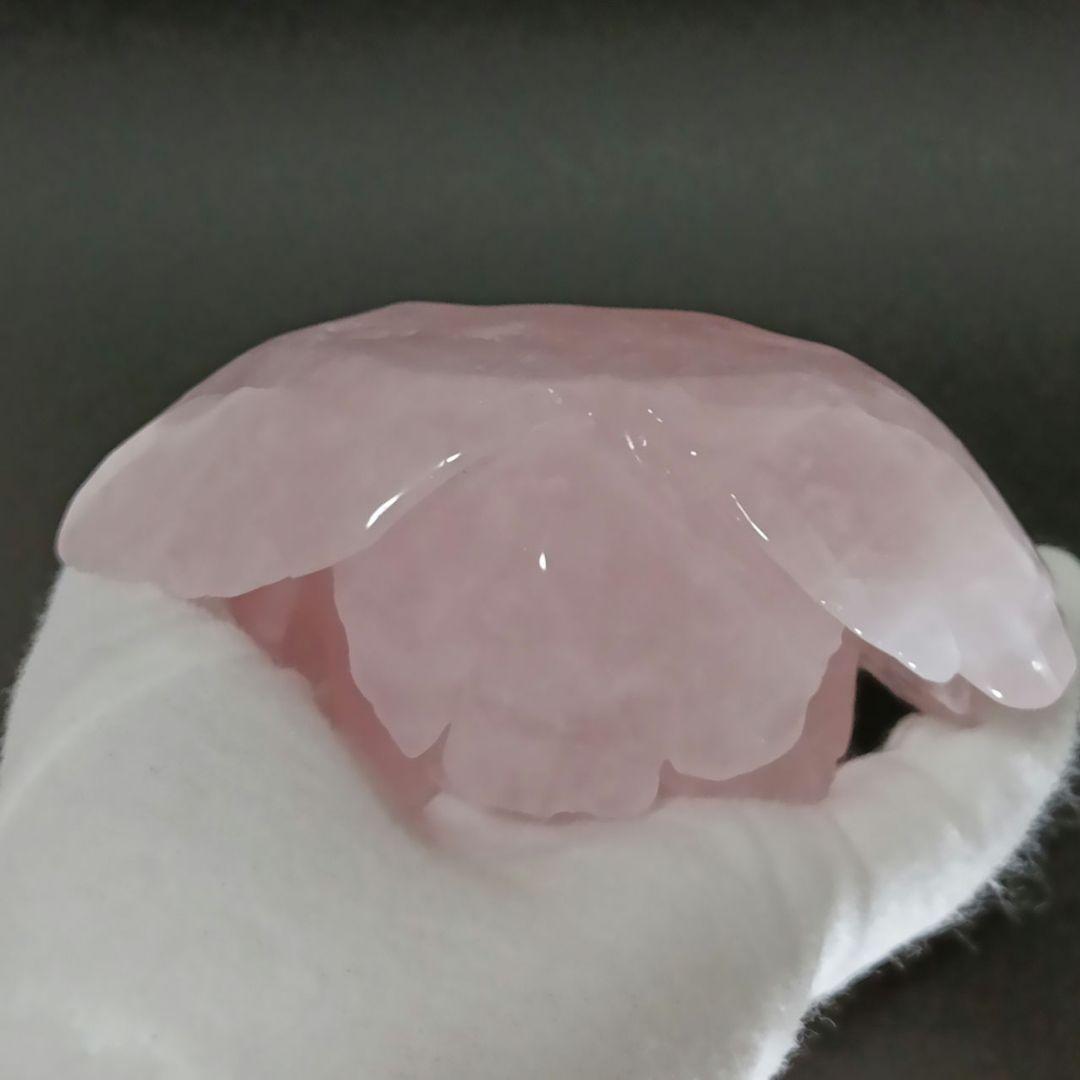 花 A ローズクォーツ　薔薇　芍薬　牡丹　彫刻　天然石　置物