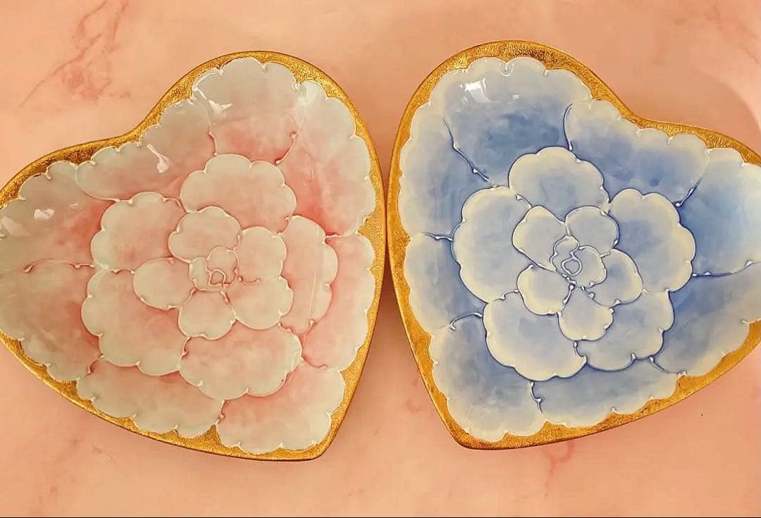 有田焼 文山窯 ゴールド 牡丹 ハート 皿 セット 7寸