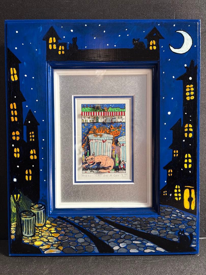 【希少】James Rizzi 「CAT ON A CAN」3Dアート 額装作品