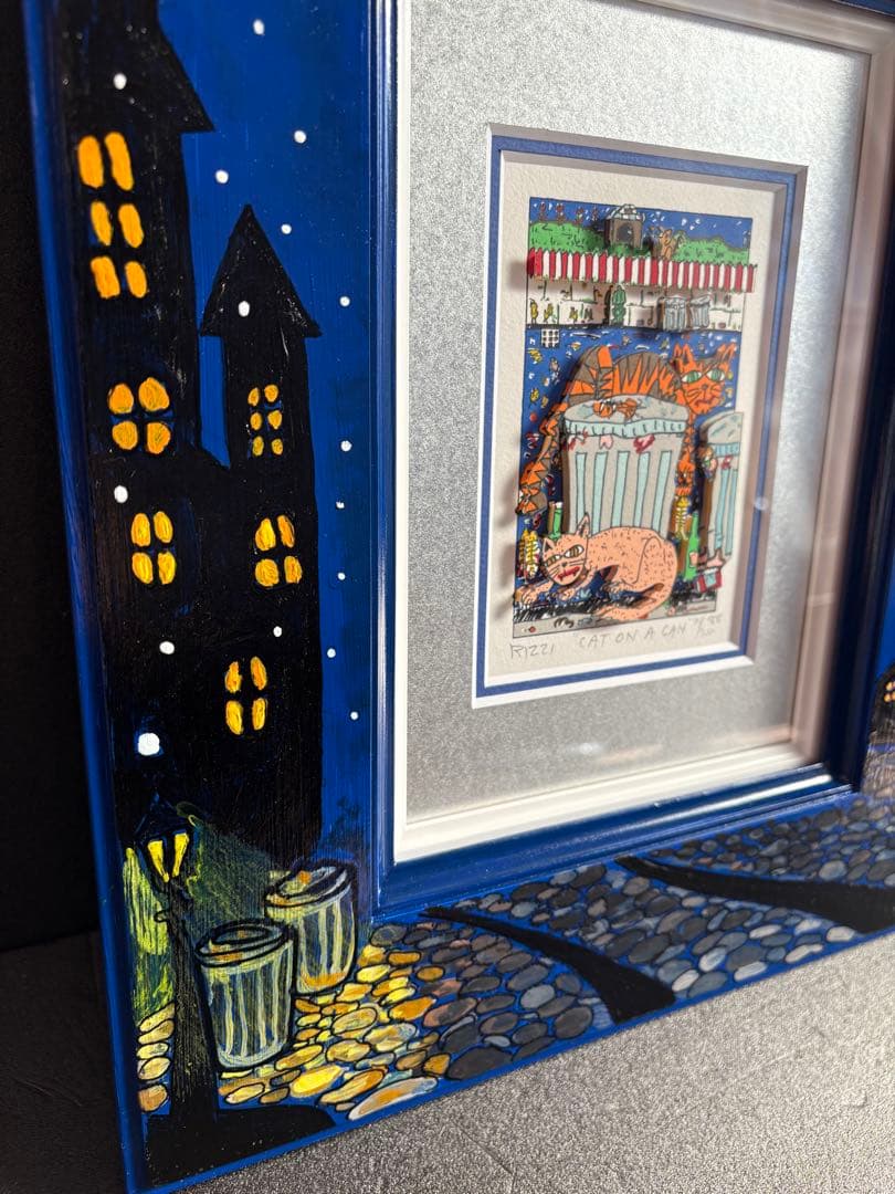 【希少】James Rizzi 「CAT ON A CAN」3Dアート 額装作品
