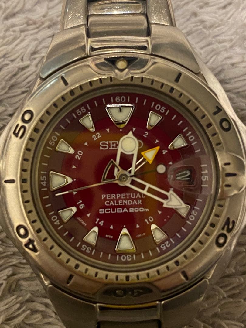 セイコー　ピピン　限定色ボルドー　パーペチュアルカレンダー　スキューバ200m