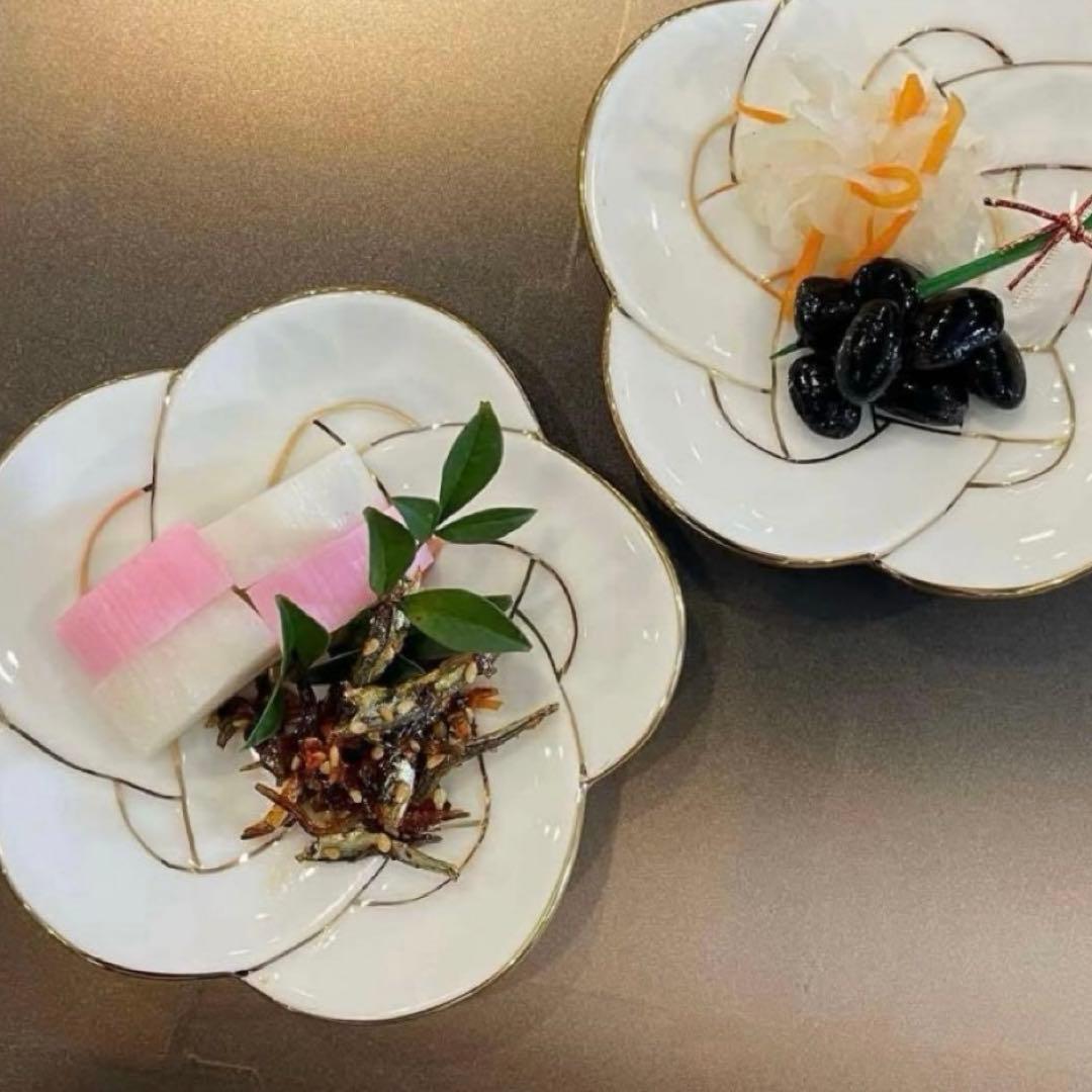 【新品】有田焼田清窯　太白金線梅結び小皿　縁起物