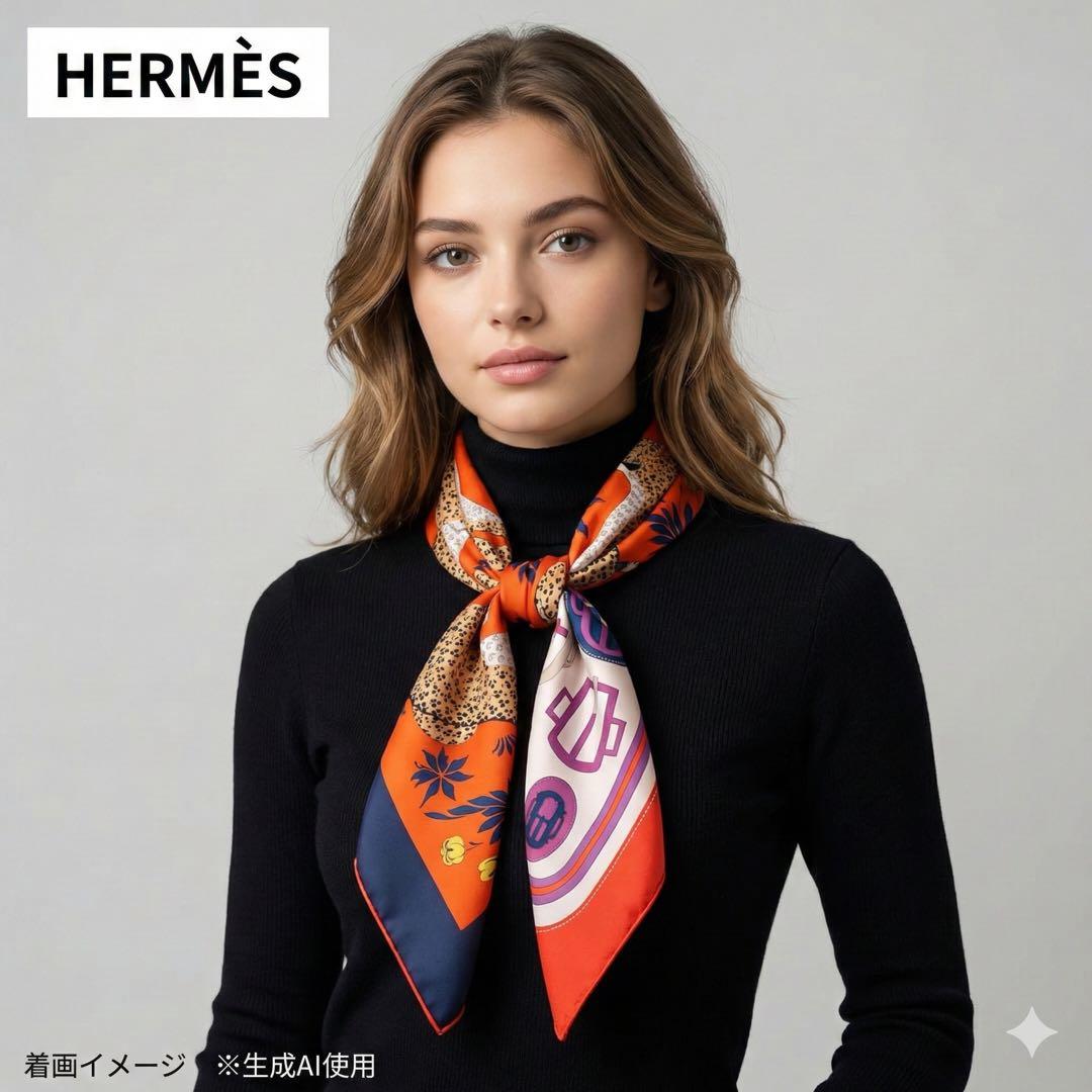 【極美品】エルメス カレ90 モダンなレオパード 切替 シルクスカーフ